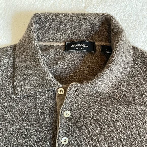 NEIMAN MARCUS Brown Weave Polo 100% CASHMERE Mens XL Sweater - Picture 2 of 3